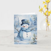 Niedliche Snowman Blue Hat und Scarf Blume Leere Karte (Gelbe Blume)