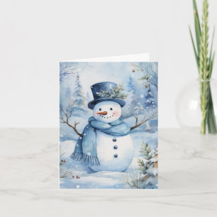 Niedliche Snowman Blue Hat und Scarf Blume Leere Karte
