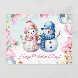 Niedliche Snowman Couple Happy Valentine's Day Car Feiertagspostkarte