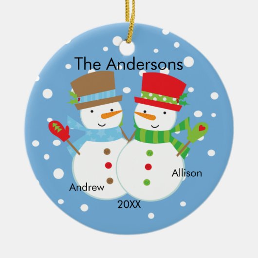 Niedliche Snowman-Familie Verzierung der Keramikornament (Vorne)