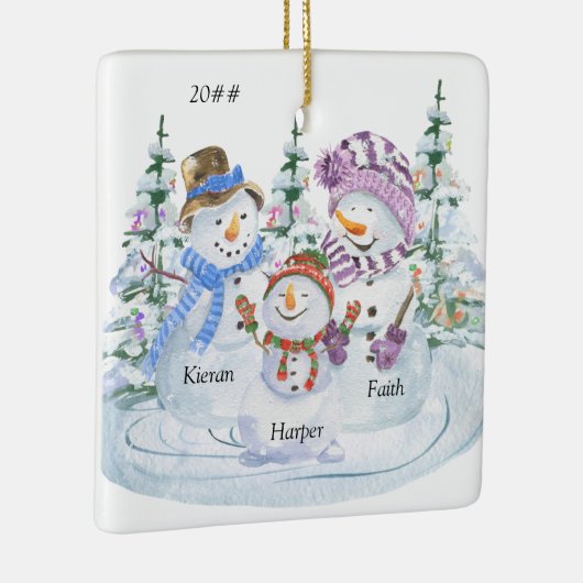 Niedliche Snowman-Familie von 3 Personalisierten W Keramikornament (Rechts)