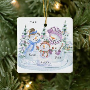 Niedliche Snowman-Familie von 3 Personalisierten W Keramikornament
