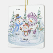 Niedliche Snowman-Familie von 3 Personalisierten W Keramikornament (Links)