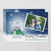 Niedliche Snowman Fotokarte Frohe Weihnachten (Vorne/Hinten)
