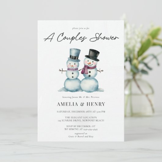 Niedliche Snowman Funny Winter Brautparty Einladung (Stehend Vorderseite)