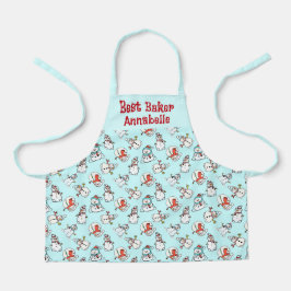 Niedliche Snowman Girls Name Mint Green Schürze