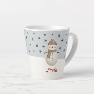 Niedliche Snowman Snowflakes Zeichnend Name Weihna Milchtasse