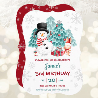 Niedliche Snowman Weihnachten Geburtstagsparty Ein Einladung