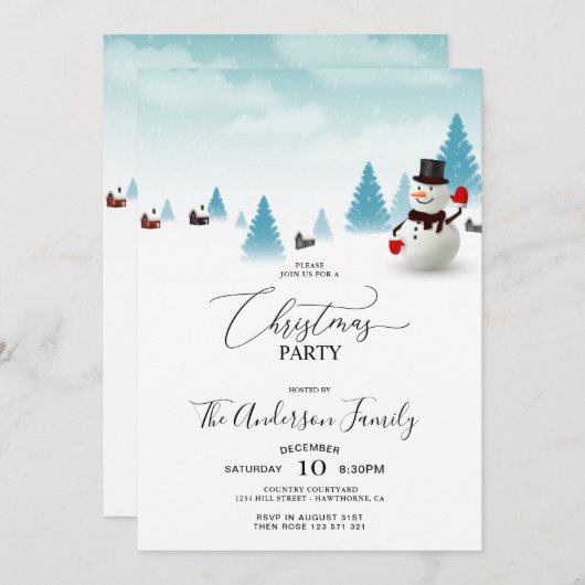 Niedliche Snowman Weihnachts-Party Einladung (Vorne/Hinten)