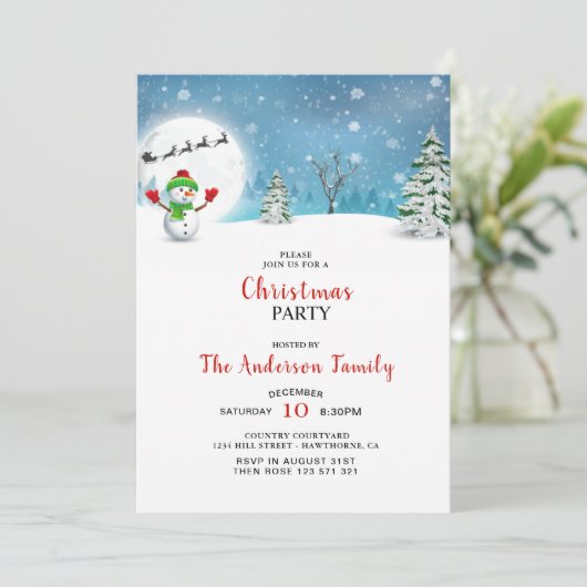 Niedliche Snowman Weihnachts-Party Einladung (Stehend Vorderseite)
