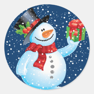 Niedliche Snowman Weihnachtsaufkleber Runder Aufkleber
