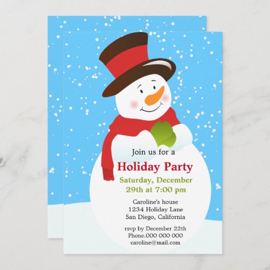 Niedliche Snowman Weihnachtsfeier Einladung (Vorne/Hinten)