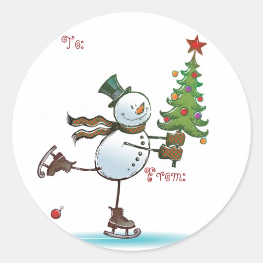 Niedliche Snowman Weihnachtsgeschenke Tags Runder Aufkleber (Vorderseite)