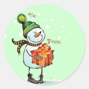Niedliche Snowman-Weihnachtsgeschenkumbauten Runder Aufkleber