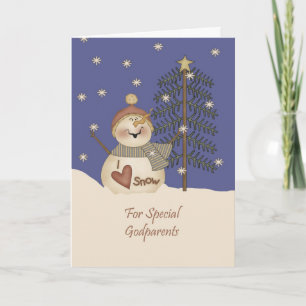 Niedliche Snowman-WeihnachtsGodparents Feiertagskarte