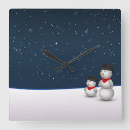 Niedliche Snowmen-Konstellation Quadratische Wanduhr