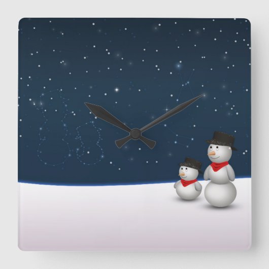 Niedliche Snowmen-Konstellation Quadratische Wanduhr (Vorderseite)