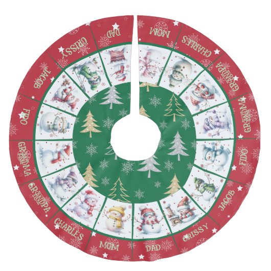 Niedliche Snowmen Pinsel Polyester Tree Skirt Weihnachtsbaumdecke (Vorderseite)