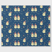 Niedliche Snowmen Schneeflocken Blauer Weihnachten Geschenkpapier (Flach)