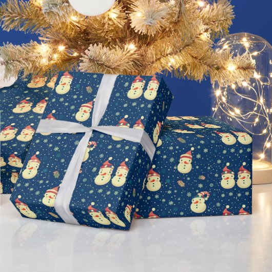 Niedliche Snowmen Schneeflocken Blauer Weihnachten Geschenkpapier (Feiertage)