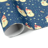 Niedliche Snowmen Schneeflocken Blauer Weihnachten Geschenkpapier (Rolleneckpunkt)