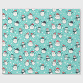 Niedliche Snowmen Schneeflocken Weihnachten Grün Geschenkpapier (Flach)