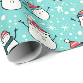 Niedliche Snowmen Schneeflocken Weihnachten Grün Geschenkpapier (Rolleneckpunkt)