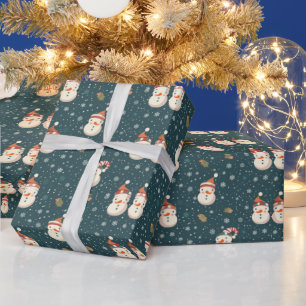 Niedliche Snowmen Schneeflocken Weihnachten Grün Geschenkpapier