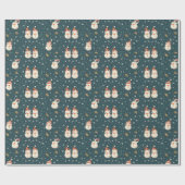 Niedliche Snowmen Schneeflocken Weihnachten Grün Geschenkpapier (Flach)