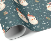 Niedliche Snowmen Schneeflocken Weihnachten Grün Geschenkpapier (Rolleneckpunkt)