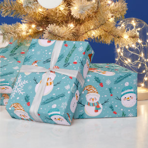 Niedliche Snowmen Schneeflocken Weihnachten Grün Geschenkpapier