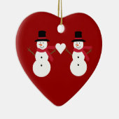 Niedliche Snowmen u. Herz-rotes Herz-geformte Keramikornament (Rechts)