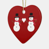 Niedliche Snowmen u. Herz-rotes Herz-geformte Keramikornament (Links)