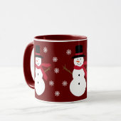 Niedliche Snowmen u. Schneeflocke-festliche rote Tasse (Vorderseite Links)
