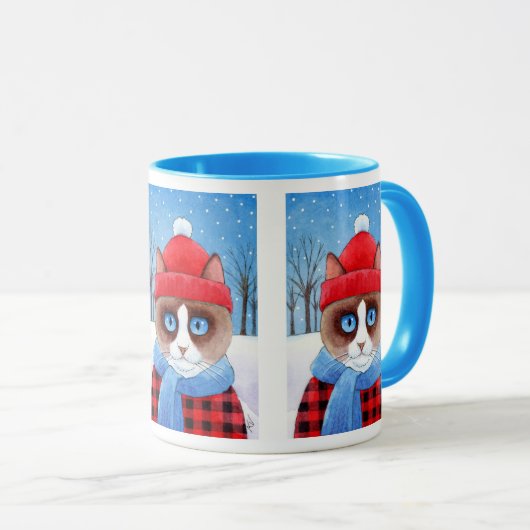 Niedliche Snowshoekatze, schneebedeckte Tasse (VorderseiteRechts)
