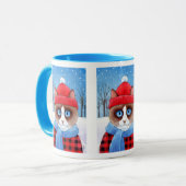 Niedliche Snowshoekatze, schneebedeckte Tasse (Vorderseite Links)