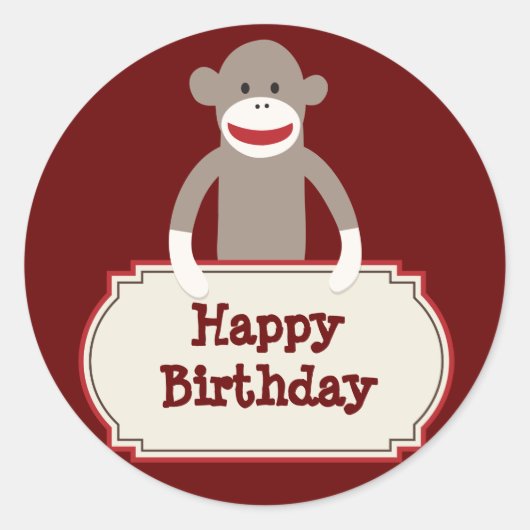 Niedliche Sockeln Affe Happy Birthday Stickers (Vorderseite)