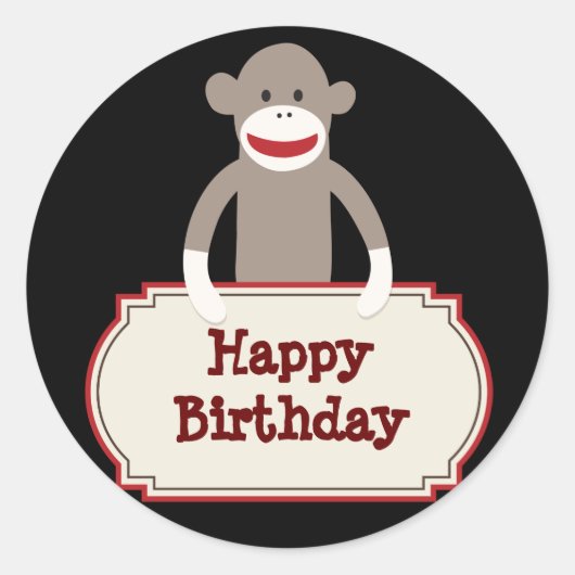 Niedliche Sockeln Affe Happy Birthday Stickers (Vorderseite)