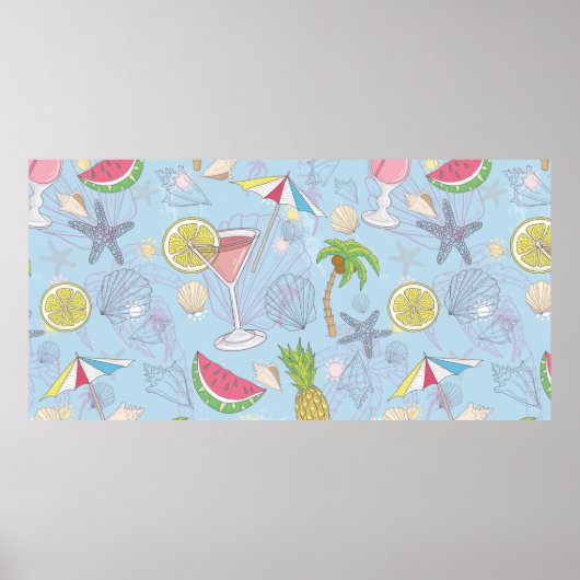 Niedliche Sommer-Illustrationsmuster mit Wassermel Poster (Vorne)