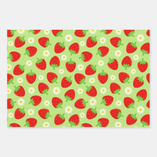 Niedliche Sommererdbeeren Geschenkpapier Set (Vorderseite)