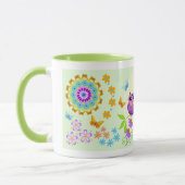 Niedliche Sommereulen, Blumen und Name-Tasse Tasse (Links)