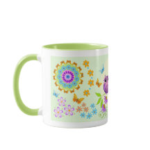 Niedliche Sommereulen, Blumen und Name-Tasse