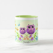 Niedliche Sommereulen, Blumen und Name-Tasse Tasse (Zentrum)