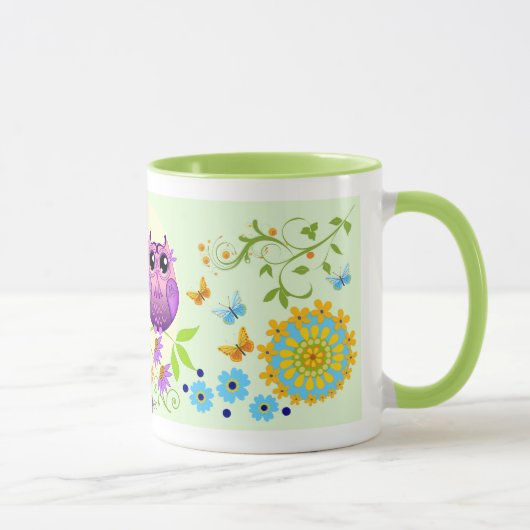 Niedliche Sommereulen, Blumen und Name-Tasse Tasse (Rechts)