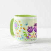 Niedliche Sommereulen, Blumen und Name-Tasse Tasse (Vorderseite Links)