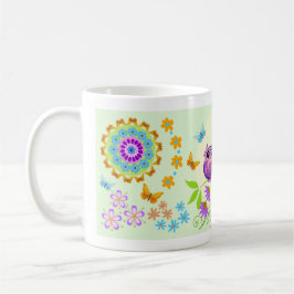Niedliche Sommereulen, Blumen und Name-Tasse Tasse
