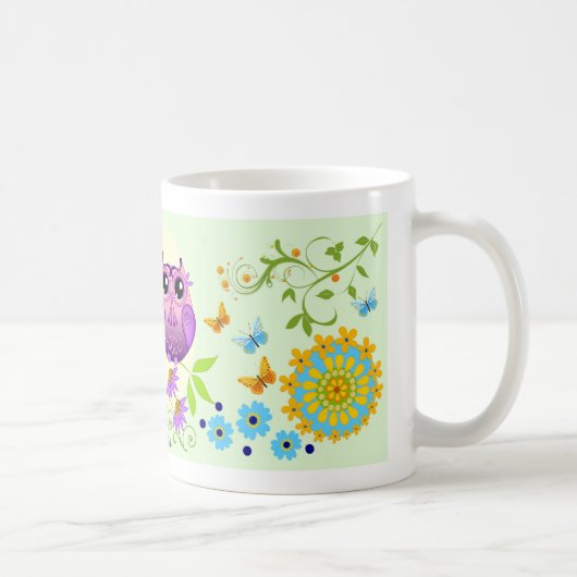 Niedliche Sommereulen, Blumen und Name-Tasse Tasse (Rechts)