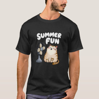 Niedliche Sommerkatze mit Fan Funny Chubby Kitty T-Shirt