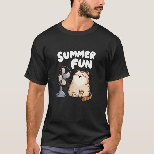 Niedliche Sommerkatze mit Fan Funny Chubby Kitty T-Shirt (Vorderseite)