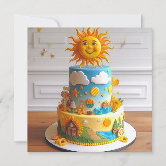NIEDLICHE SONNE THEMED DECORATED BIRTHDAY CAKE KARTE (Vorderseite)